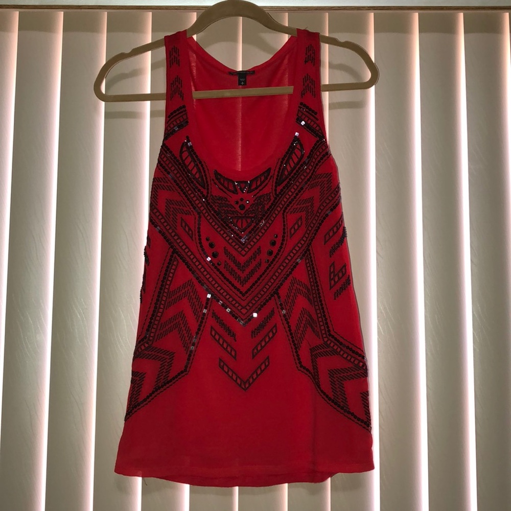 Red tank with black beads